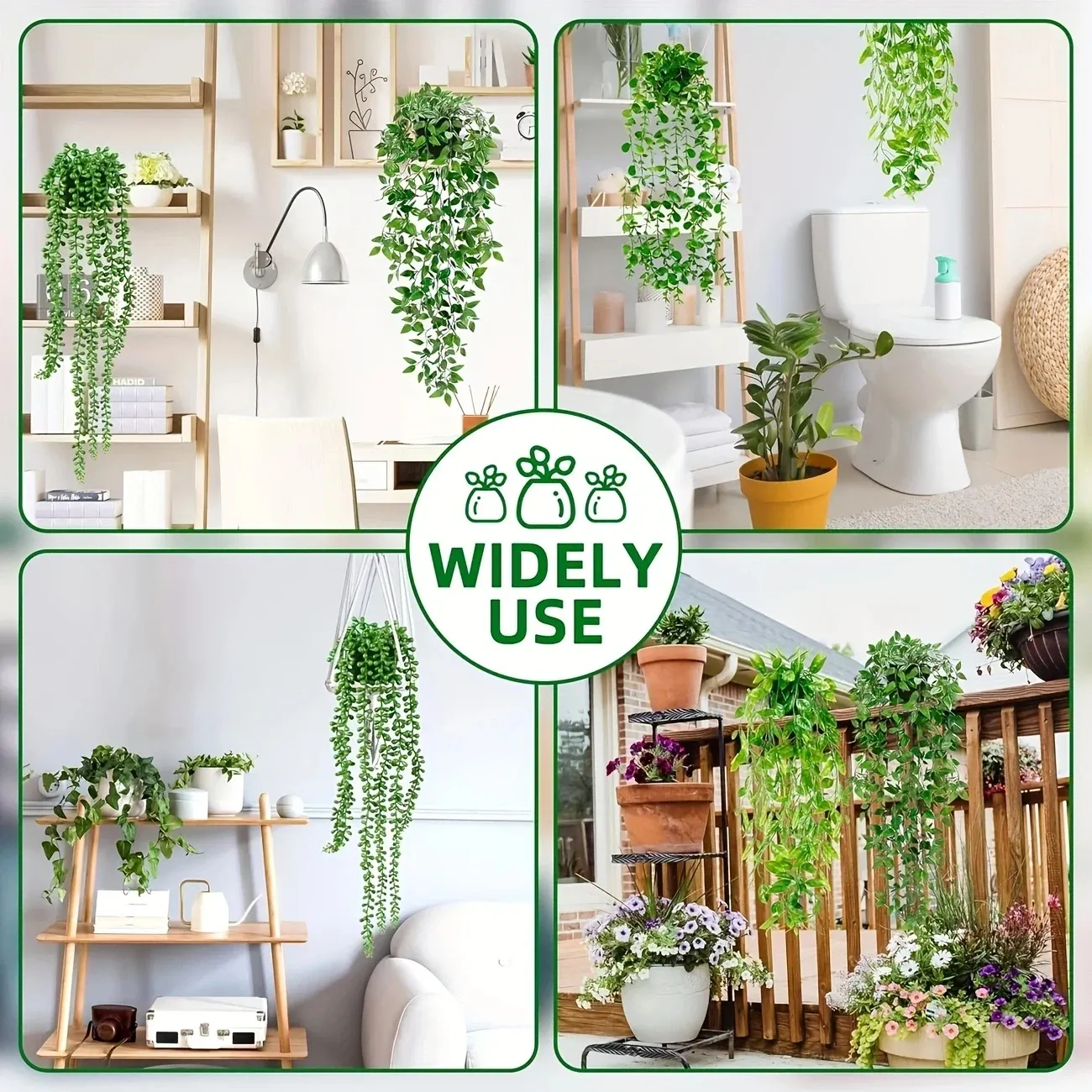 Artificial Hanging Eucalyptus Leaf Vine Plant Set - Realistic Faux Potted Greenery for Indoor Outdoor Wall Home Decor thumbnail 2