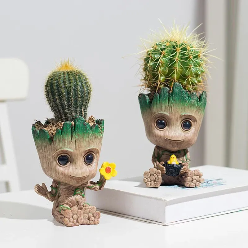 Baby Groot Flower Pot Planter - Anime Hero Figure Home Office Desk Decor, Indoor Plant Holder, Pen Organizer, 14cm Plastic showcase 12