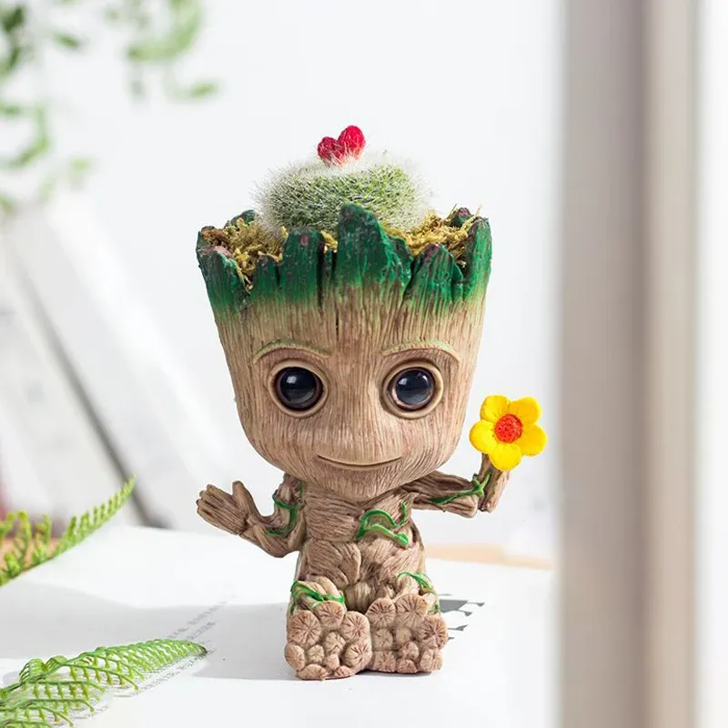 Baby Groot Flower Pot Planter - Anime Hero Figure Home Office Desk Decor, Indoor Plant Holder, Pen Organizer, 14cm Plastic showcase 17