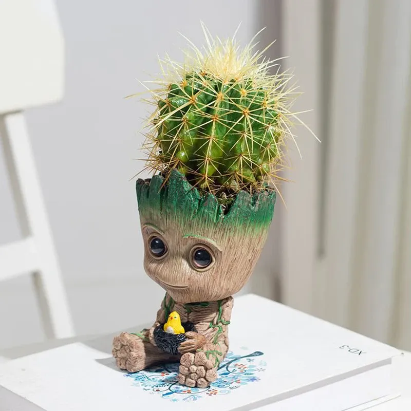 Baby Groot Flower Pot Planter - Anime Hero Figure Home Office Desk Decor, Indoor Plant Holder, Pen Organizer, 14cm Plastic showcase 15