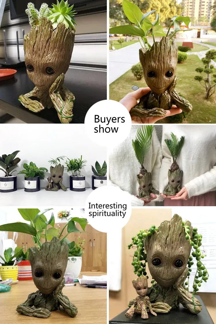 Baby Groot Flower Pot Planter - Anime Hero Figure Home Office Desk Decor, Indoor Plant Holder, Pen Organizer, 14cm Plastic showcase 3