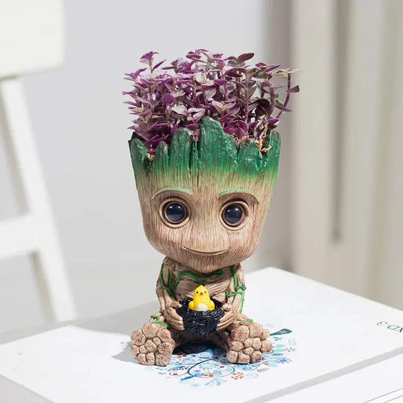 Baby Groot Flower Pot Planter - Anime Hero Figure Home Office Desk Decor, Indoor Plant Holder, Pen Organizer, 14cm Plastic showcase 14