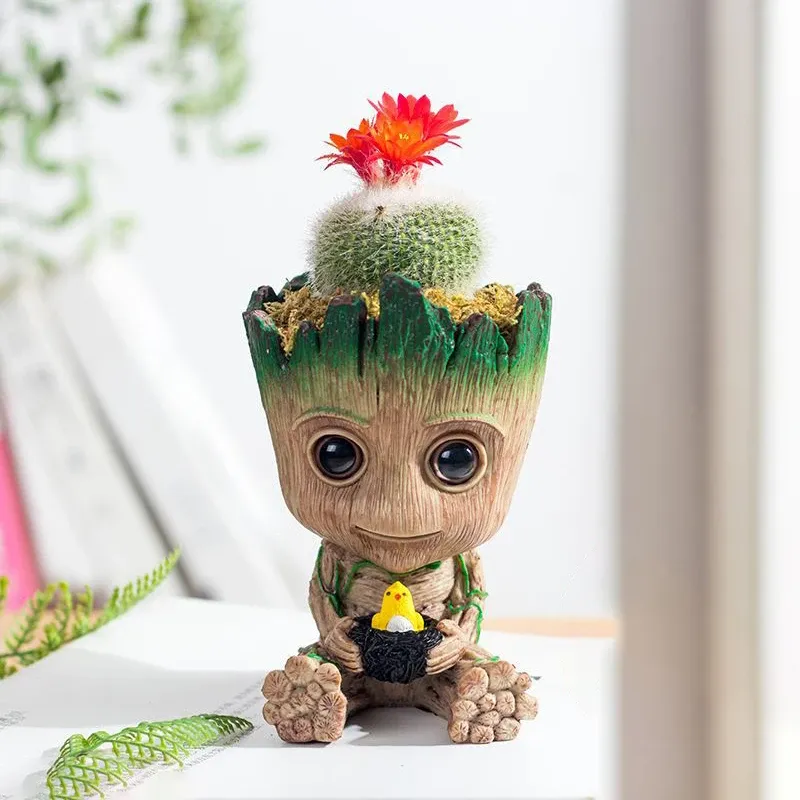 Baby Groot Flower Pot Planter - Anime Hero Figure Home Office Desk Decor, Indoor Plant Holder, Pen Organizer, 14cm Plastic showcase 16