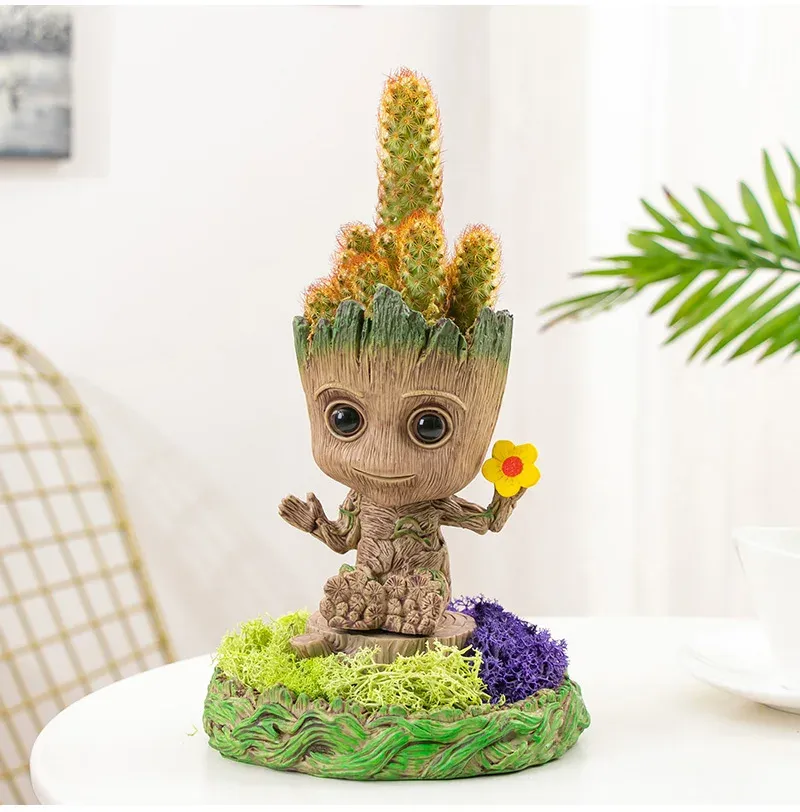 Groot Planter Pot for Indoor Plants & Flowers - Anime Figure Statue Art Craft, Durable Plastic Home Decor Ornament, Perfect Gift for Kids and Men showcase 30