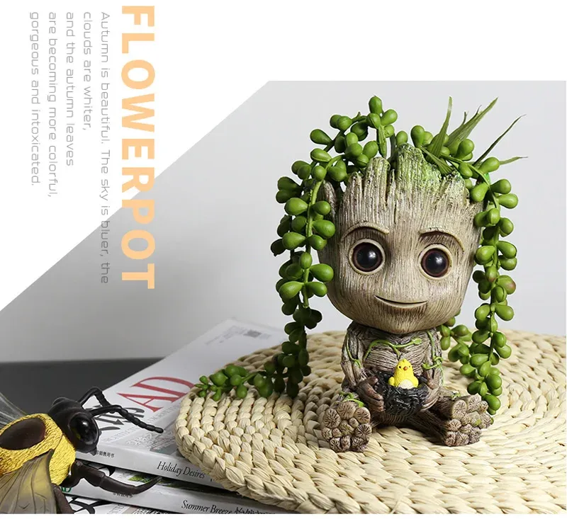 Groot Planter Pot for Indoor Plants & Flowers - Anime Figure Statue Art Craft, Durable Plastic Home Decor Ornament, Perfect Gift for Kids and Men showcase 21