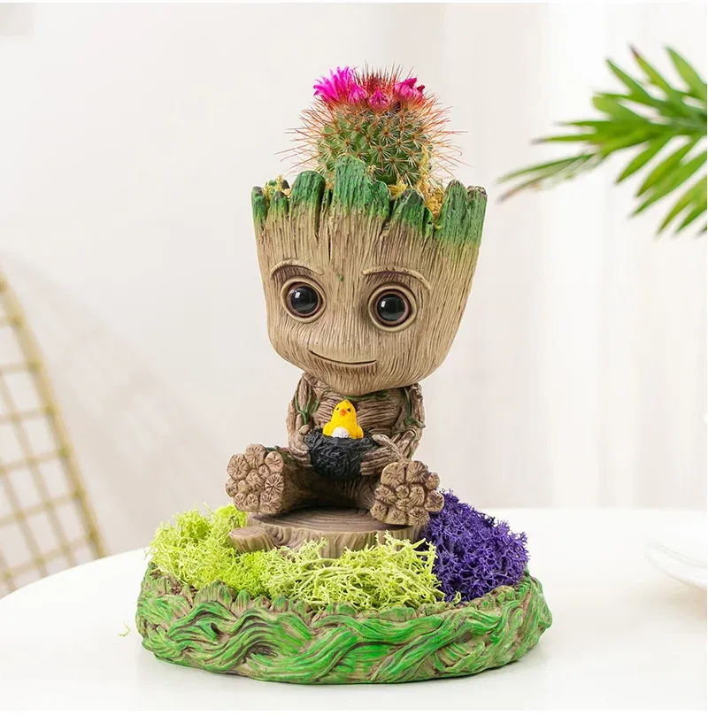 Groot Planter Pot for Indoor Plants & Flowers - Anime Figure Statue Art Craft, Durable Plastic Home Decor Ornament, Perfect Gift for Kids and Men showcase 29