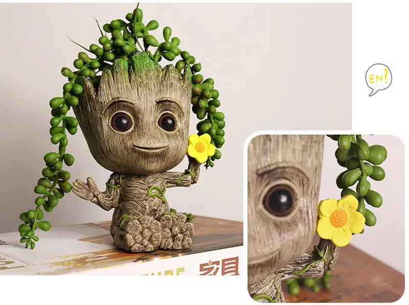 Groot Planter Pot for Indoor Plants & Flowers - Anime Figure Statue Art Craft, Durable Plastic Home Decor Ornament, Perfect Gift for Kids and Men showcase 19