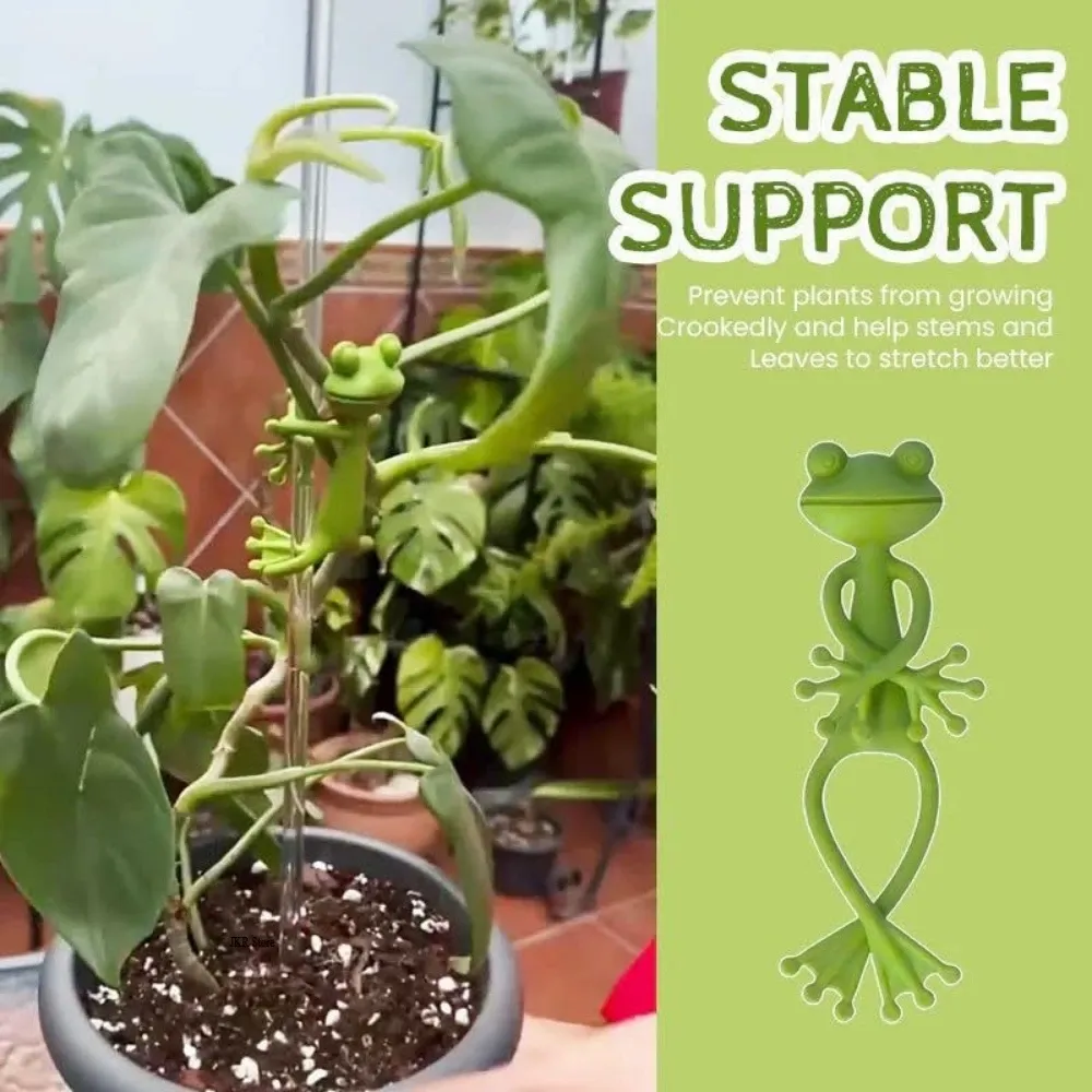 Cute Frog Plant Support Stake for Garden Pots - Durable Plastic Vine Holder for Indoor Outdoor Gardening Accessories, Balconies & Courtyards - Playful Plant Stand & Clips for Climbing Plants thumbnail 1
