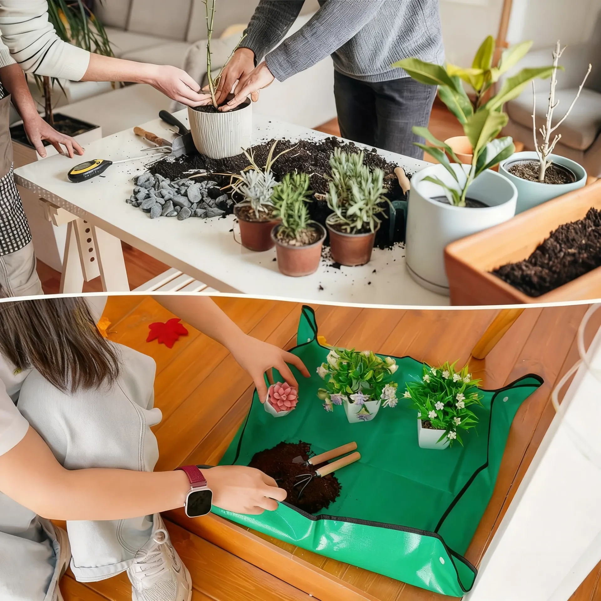 Waterproof Foldable Plant Potting Tray Mat 100x100cm - Leak-Proof Gardening Repotting Pad for Indoor & Outdoor Use thumbnail 6