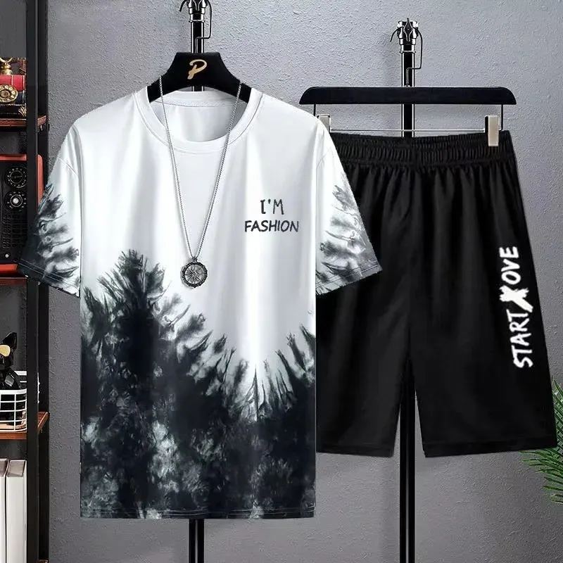 Men's Summer 3D Print Tracksuit Set: Quick-Drying Short Sleeve T-Shirt & Breathable Sports Shorts for Casual & Basketball - Image 1