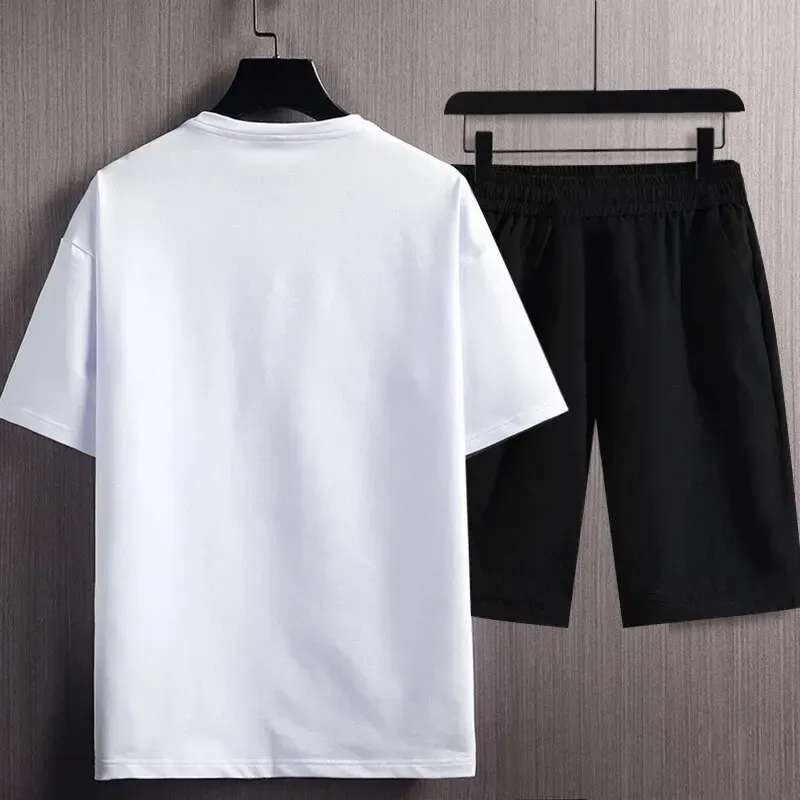 Men's Summer 2-Piece Casual Sports Suit Set - City Print Short Sleeve T-Shirt & Shorts, Breathable Quick Dry Polyester, Slim Fit Plus Size for Outdoor Jogging thumbnail 3