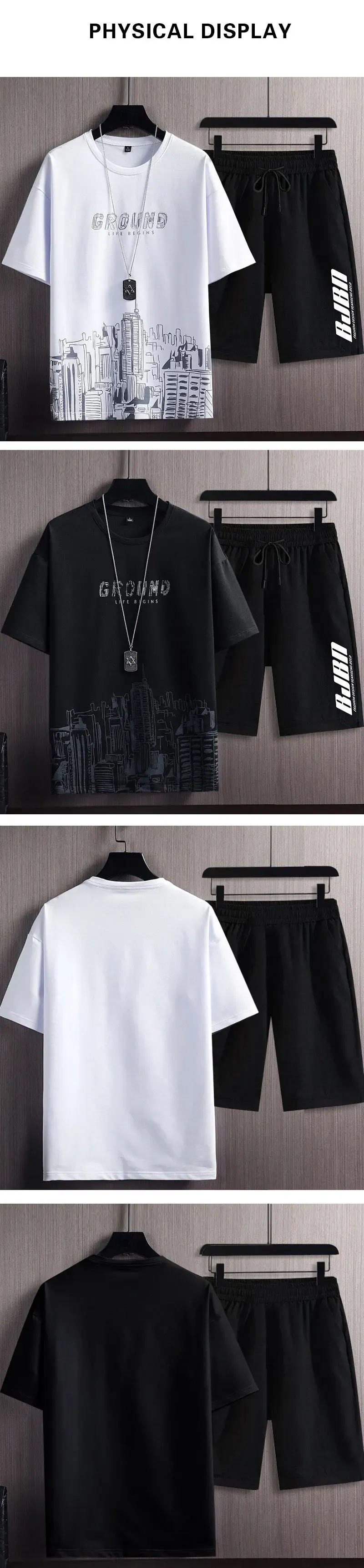 Men's Summer 2-Piece Casual Sports Suit Set - City Print Short Sleeve T-Shirt & Shorts, Breathable Quick Dry Polyester, Slim Fit Plus Size for Outdoor Jogging showcase 4