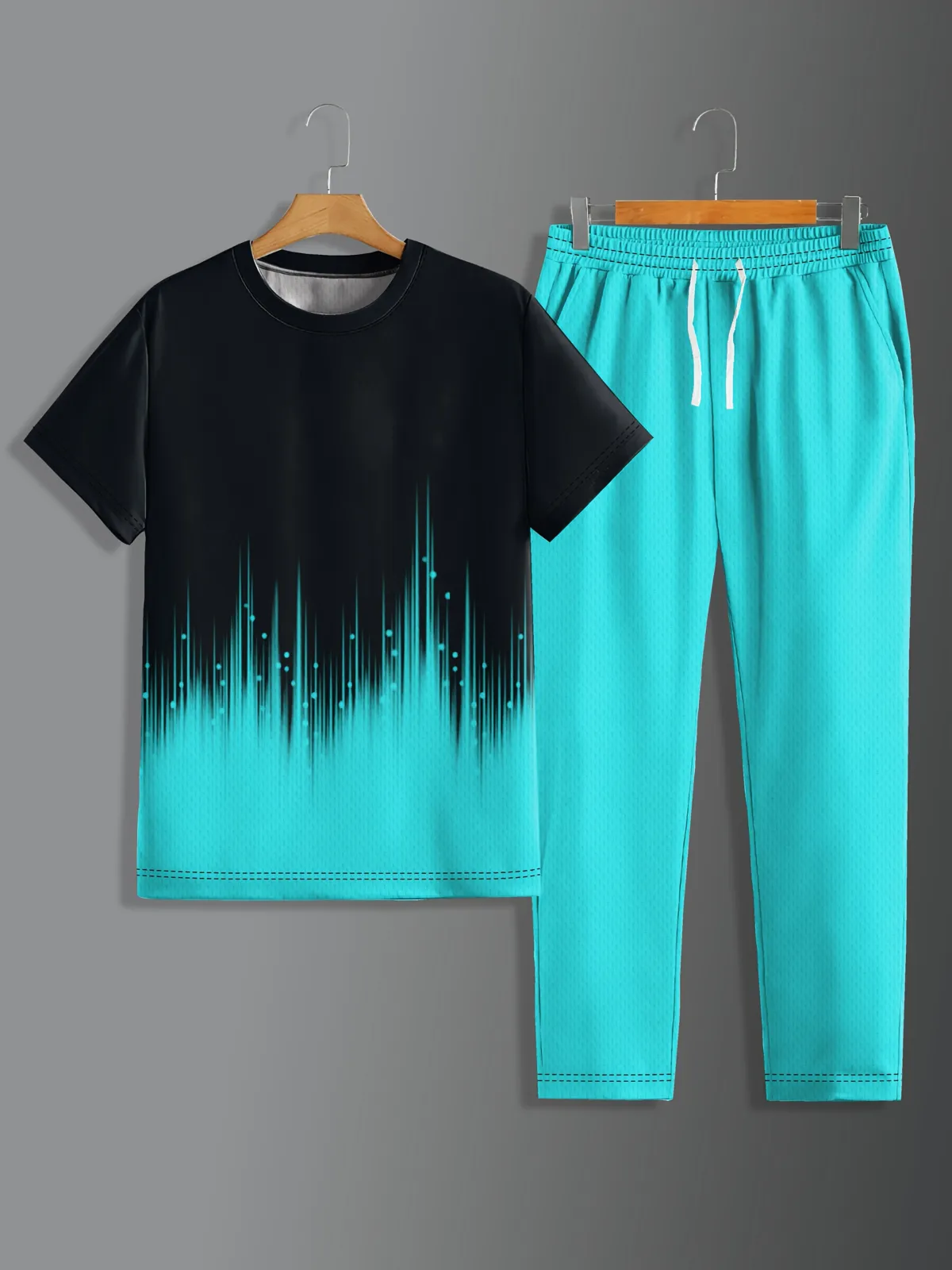 Men's Summer Two-Piece Set: Gradient Print T-Shirt & Comfortable Pants - Breathable Casual Outdoor Wear showcase 4
