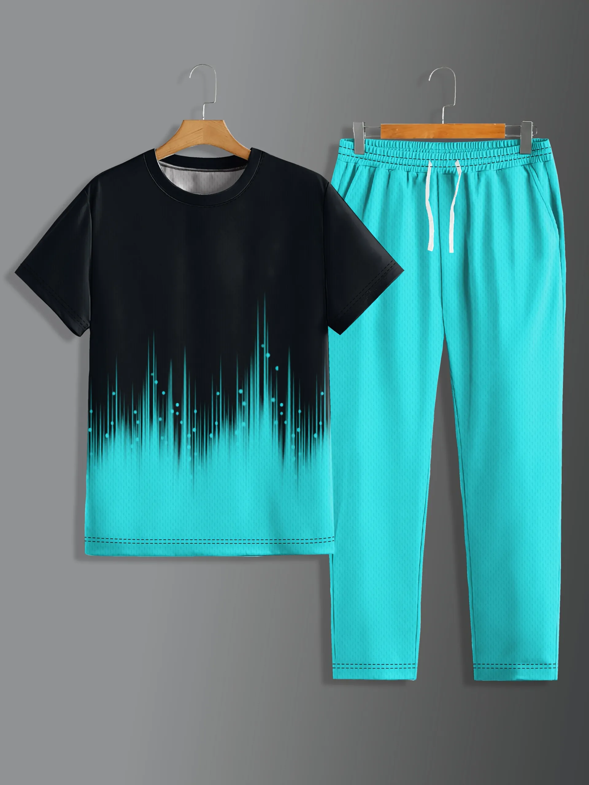 Men's Summer Two-Piece Set: Gradient Print T-Shirt & Comfortable Pants - Breathable Casual Outdoor Wear thumbnail 2