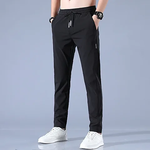 Men's Ice Silk Casual Pants Summer Thin Breathable Business Straight Leg Sweatpants Elastic Outdoor Trousers