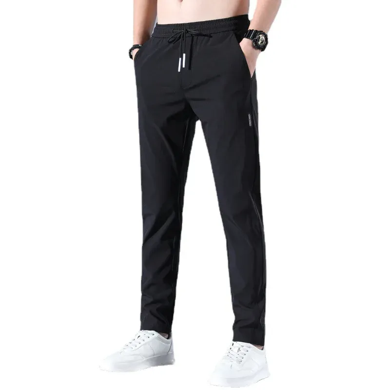 Men's Ice Silk Casual Pants Summer Thin Breathable Business Straight Leg Sweatpants Elastic Outdoor Trousers thumbnail 5