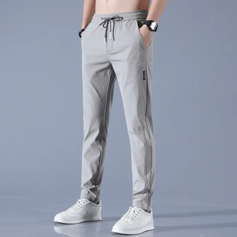 Men's Ice Silk Casual Pants Summer Thin Breathable Business Straight Leg Sweatpants Elastic Outdoor Trousers thumbnail 2