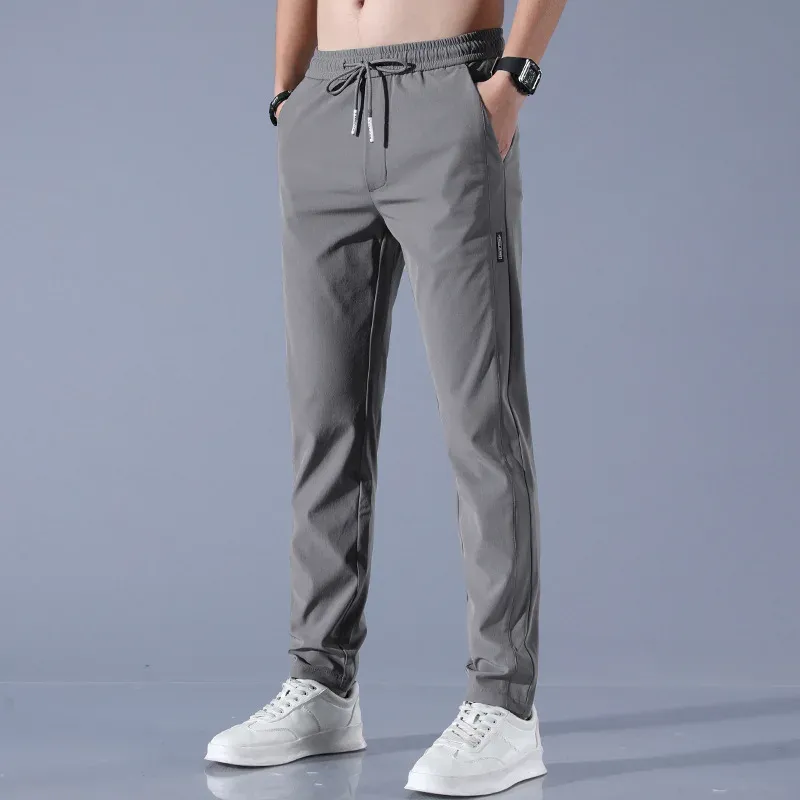 Men's Ice Silk Casual Pants Summer Thin Breathable Business Straight Leg Sweatpants Elastic Outdoor Trousers thumbnail 4