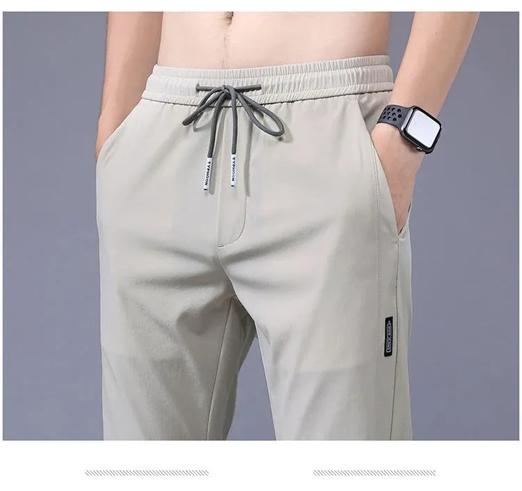 Men's Ice Silk Casual Pants Summer Thin Breathable Business Straight Leg Sweatpants Elastic Outdoor Trousers showcase 9