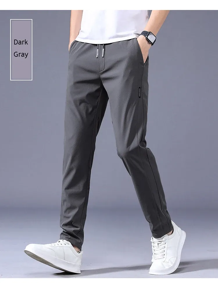 Men's Ice Silk Casual Pants Summer Thin Breathable Business Straight Leg Sweatpants Elastic Outdoor Trousers showcase 6