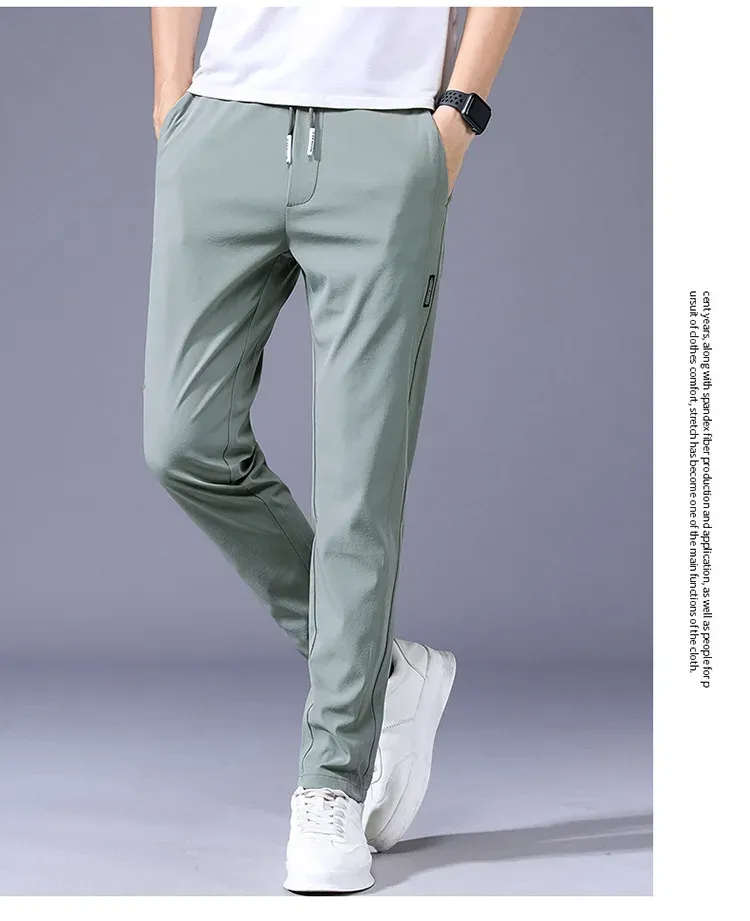 Men's Ice Silk Casual Pants Summer Thin Breathable Business Straight Leg Sweatpants Elastic Outdoor Trousers showcase 5