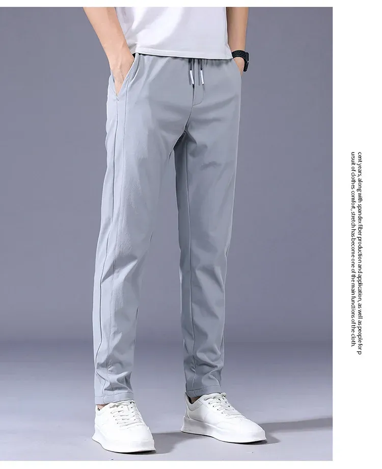 Men's Ice Silk Casual Pants Summer Thin Breathable Business Straight Leg Sweatpants Elastic Outdoor Trousers showcase 3