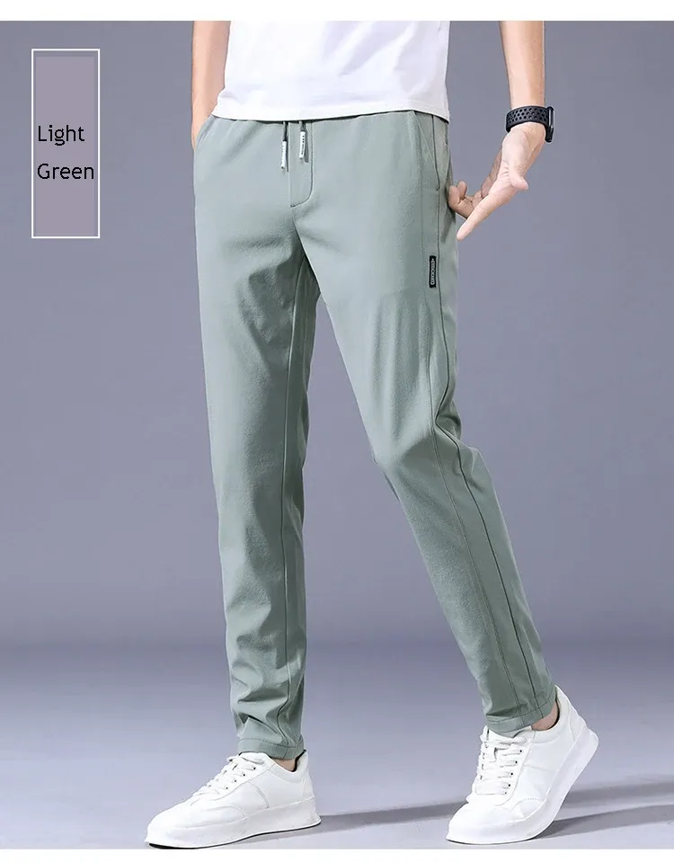 Men's Ice Silk Casual Pants Summer Thin Breathable Business Straight Leg Sweatpants Elastic Outdoor Trousers showcase 4