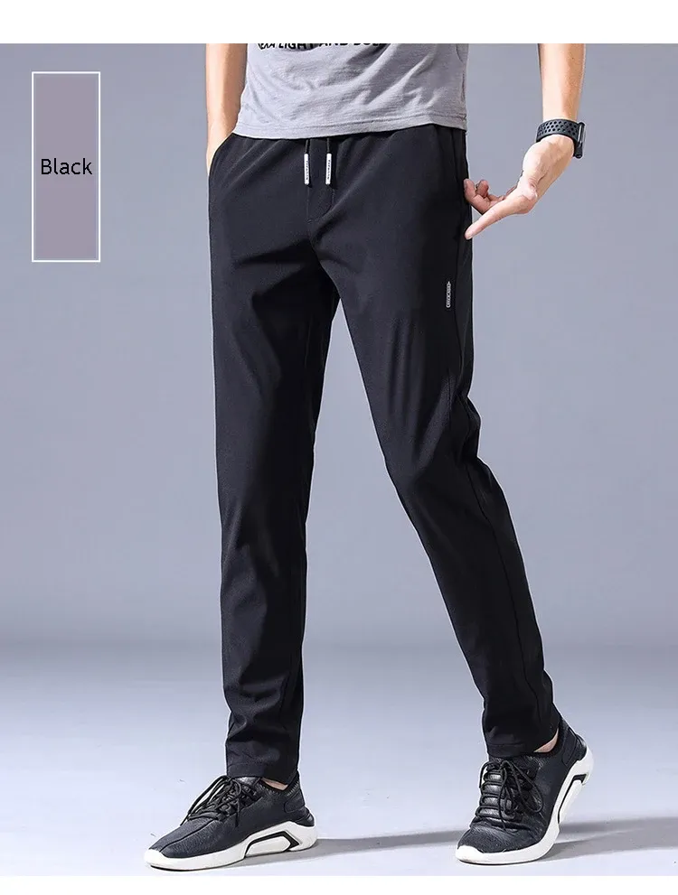 Men's Ice Silk Casual Pants Summer Thin Breathable Business Straight Leg Sweatpants Elastic Outdoor Trousers showcase 7