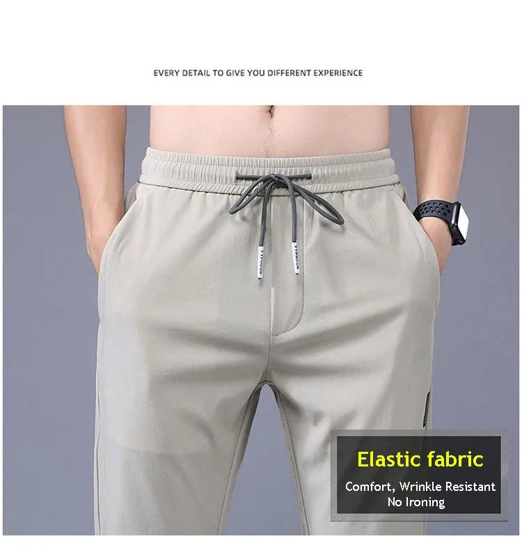 Men's Ice Silk Casual Pants Summer Thin Breathable Business Straight Leg Sweatpants Elastic Outdoor Trousers showcase 8