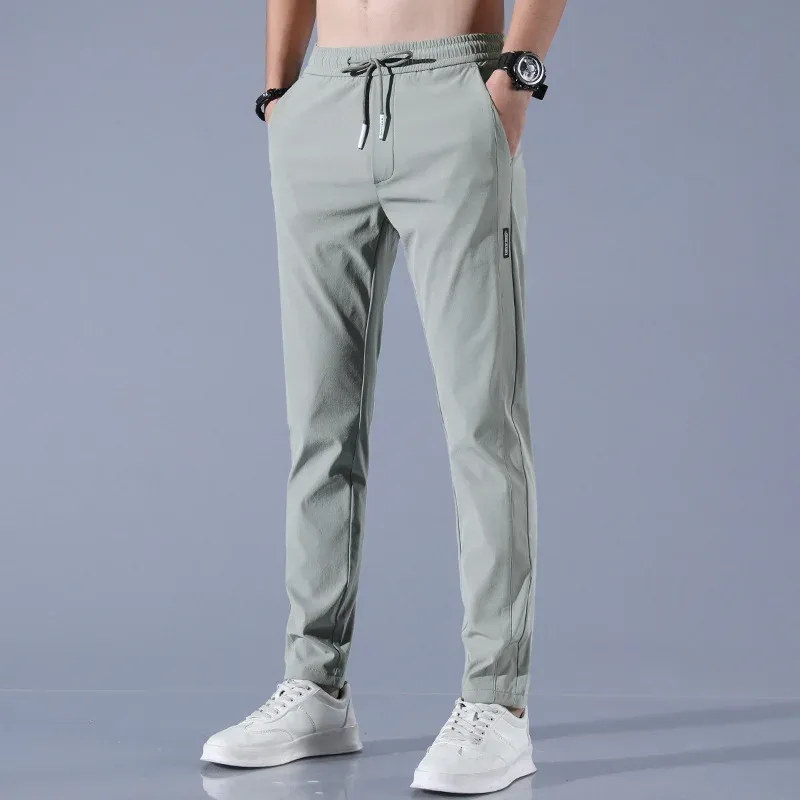 Men's Ice Silk Casual Pants Summer Thin Breathable Business Straight Leg Sweatpants Elastic Outdoor Trousers thumbnail 3