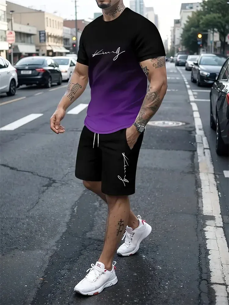 Men's Summer 2-Piece Outfit Set: 3D Printed Short Sleeve T-Shirt & Casual Shorts Tracksuit for Sportswear & Daily Wear thumbnail 4