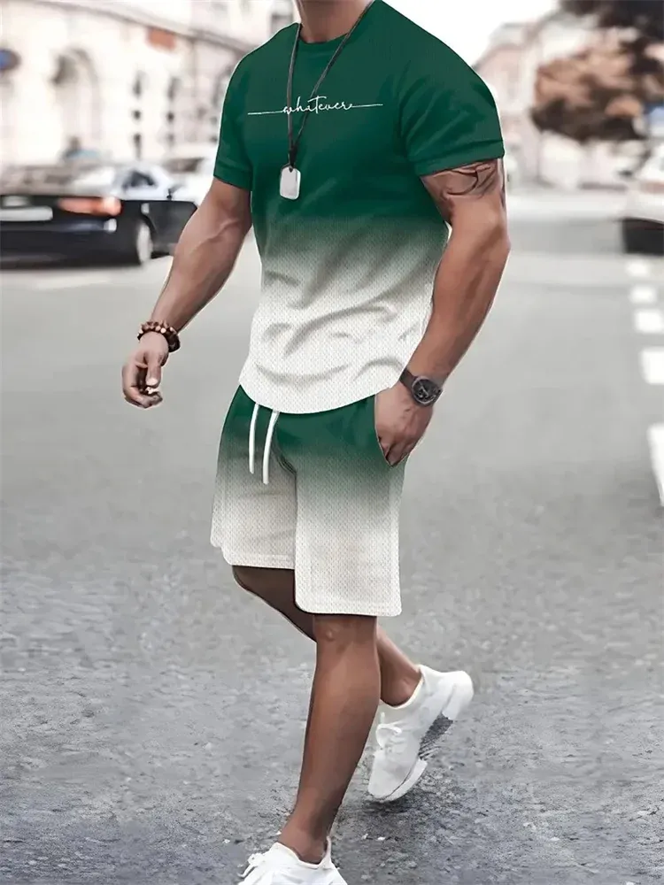 Men's Summer 2-Piece Outfit Set: 3D Printed Short Sleeve T-Shirt & Casual Shorts Tracksuit for Sportswear & Daily Wear thumbnail 1