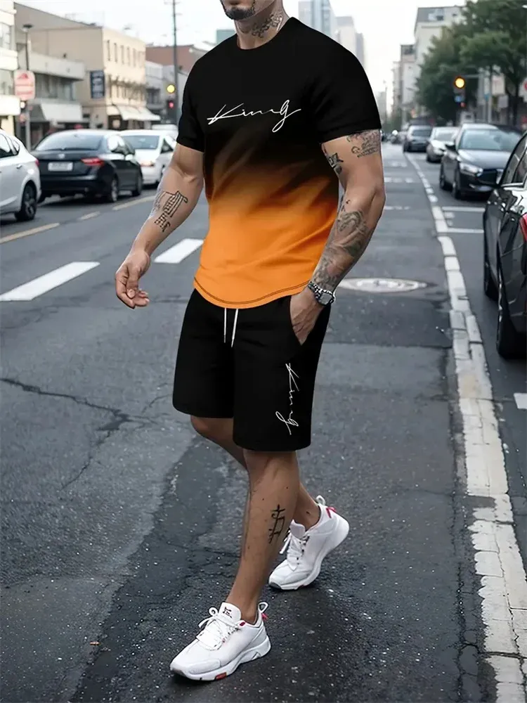 Men's Summer 2-Piece Outfit Set: 3D Printed Short Sleeve T-Shirt & Casual Shorts Tracksuit for Sportswear & Daily Wear showcase 5