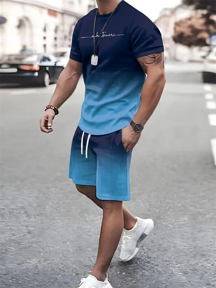 Men's Summer 2-Piece Outfit Set: 3D Printed Short Sleeve T-Shirt & Casual Shorts Tracksuit for Sportswear & Daily Wear showcase 14