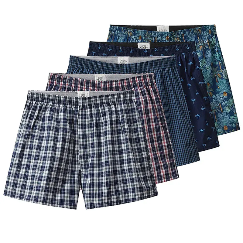 Men's Cotton Plaid Boxer Shorts S-XL, Comfortable Elastic Waistband Button Casual Underwear for Home Wear