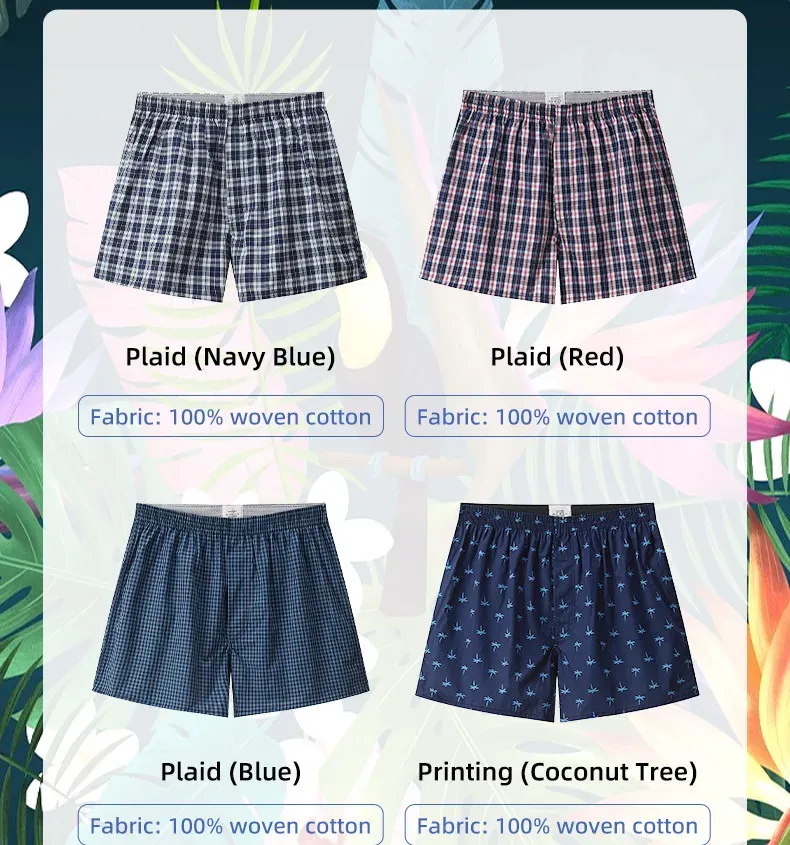 Men's Cotton Plaid Boxer Shorts S-XL, Comfortable Elastic Waistband Button Casual Underwear for Home Wear showcase 11