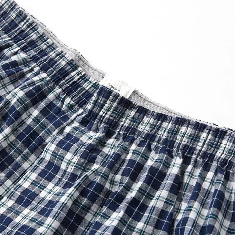 Men's Cotton Plaid Boxer Shorts S-XL, Comfortable Elastic Waistband Button Casual Underwear for Home Wear thumbnail 3