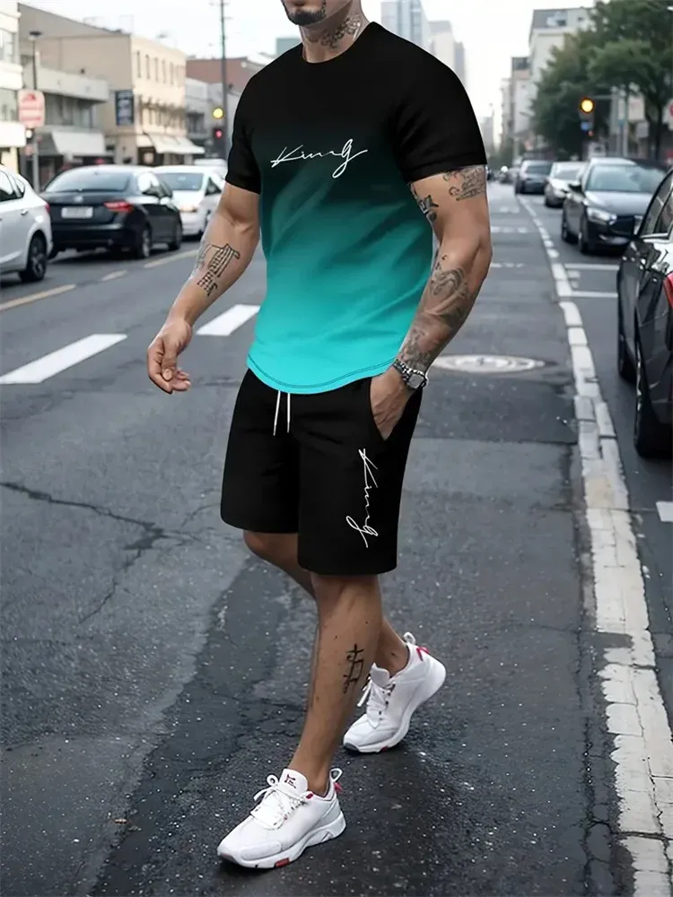 2025 Summer Men's 3D Print T-Shirt & Shorts Set - Loose Fit Fashion Casual Sportswear for Daily Wear thumbnail 1