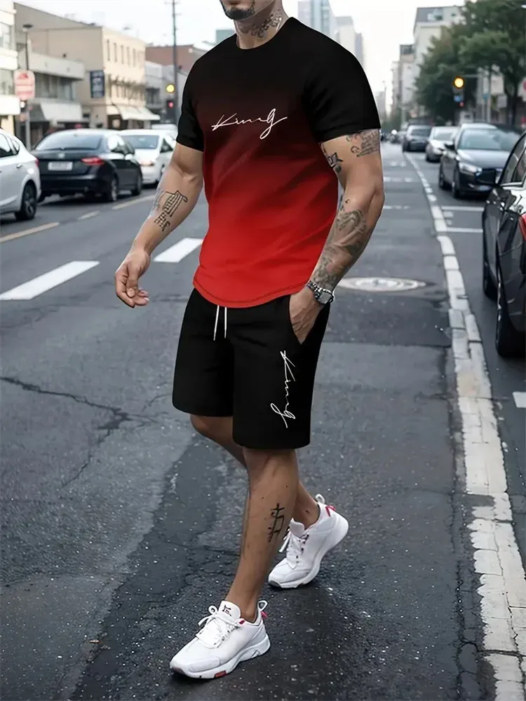 2025 Summer Men's 3D Print T-Shirt & Shorts Set - Loose Fit Fashion Casual Sportswear for Daily Wear thumbnail 4