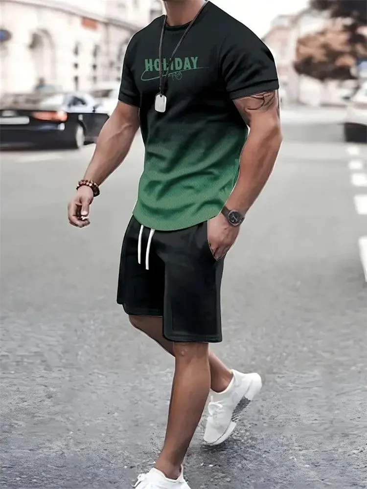 2025 Summer Men's 3D Print T-Shirt & Shorts Set - Loose Fit Fashion Casual Sportswear for Daily Wear thumbnail 2