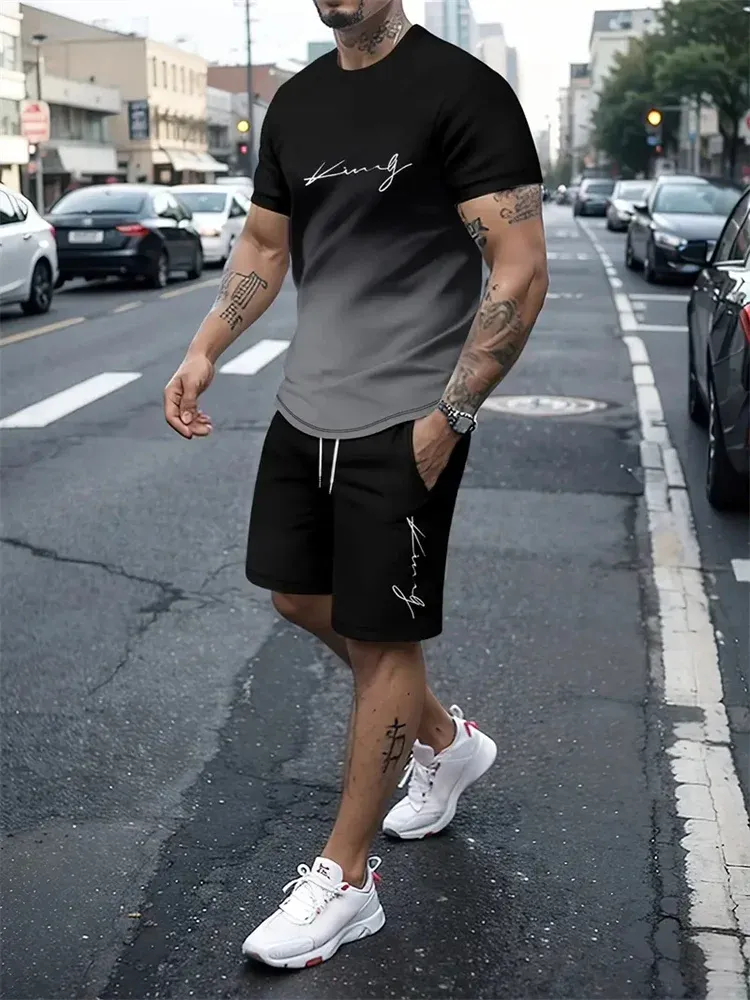 2025 Summer Men's 3D Print T-Shirt & Shorts Set - Loose Fit Fashion Casual Sportswear for Daily Wear showcase 11