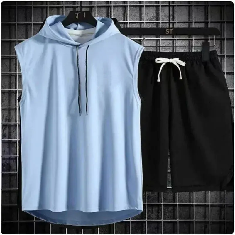 2025 Summer Men's Casual Two-Piece Set: Fashionable Hooded T-Shirt & Sports Shorts Outfit for Active Lifestyles thumbnail 5