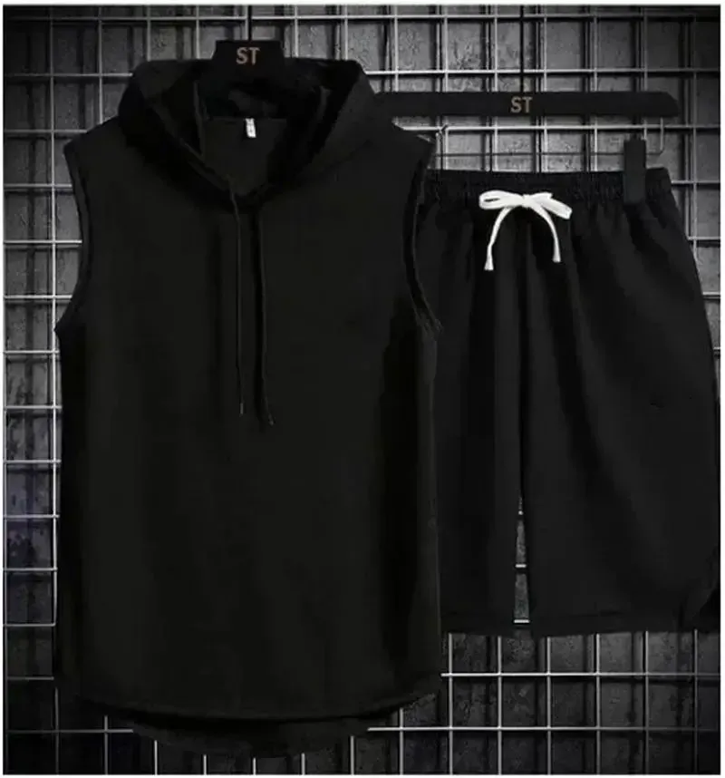 2025 Summer Men's Casual Two-Piece Set: Fashionable Hooded T-Shirt & Sports Shorts Outfit for Active Lifestyles thumbnail 2