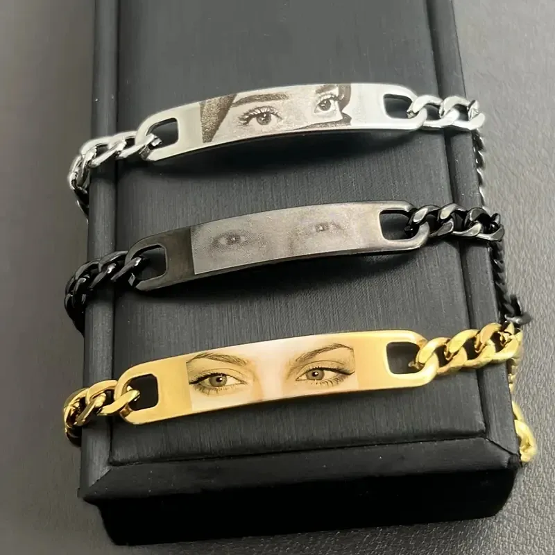 Personalized Couple Bracelets with Custom Eyes Photo Engraving - Stainless Steel Matching Bracelets for Boyfriend, Family, Father - Unique Gift Idea - Image 1