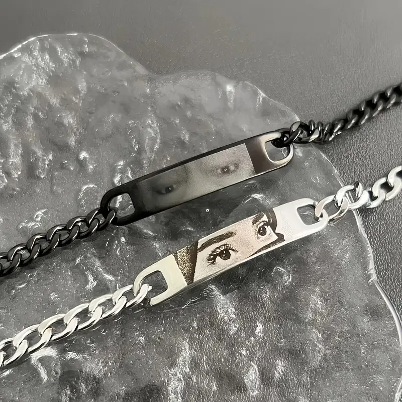Personalized Couple Bracelets with Custom Eyes Photo Engraving - Stainless Steel Matching Bracelets for Boyfriend, Family, Father - Unique Gift Idea showcase 3