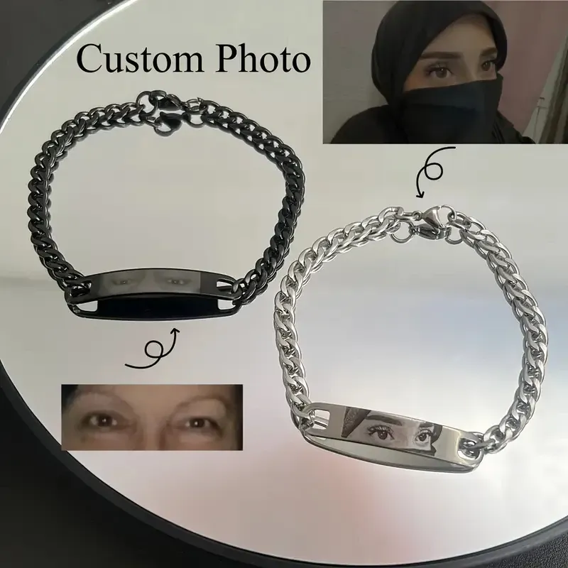Personalized Couple Bracelets with Custom Eyes Photo Engraving - Stainless Steel Matching Bracelets for Boyfriend, Family, Father - Unique Gift Idea showcase 5