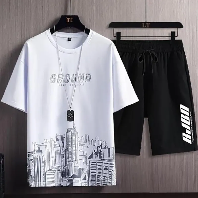 Men's 2-Piece Ice Silk Sport Suit: Printed Sweatshirt & Jogger Pants for Casual Wear, Outdoor Training, Basketball, Fitness thumbnail 3