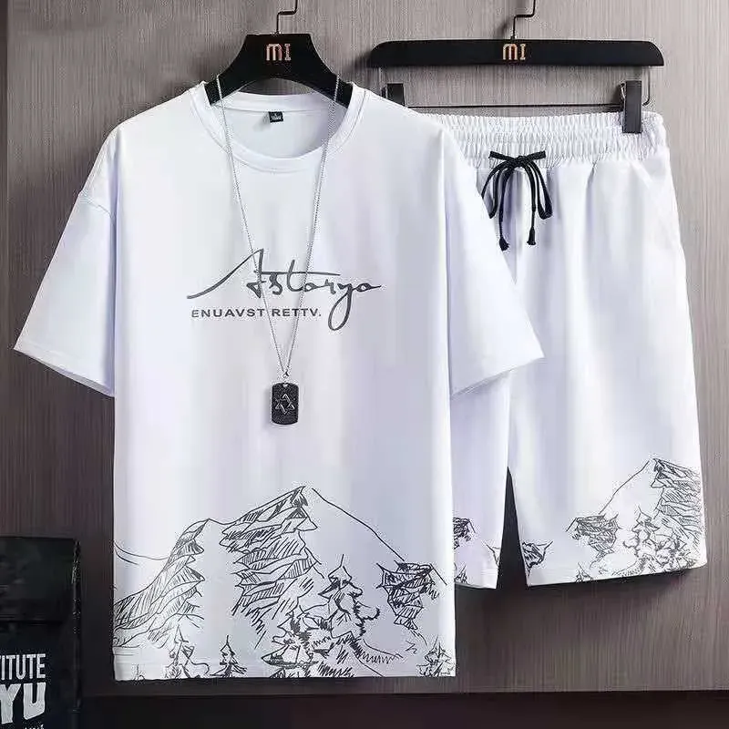 Men's 2-Piece Ice Silk Sport Suit: Printed Sweatshirt & Jogger Pants for Casual Wear, Outdoor Training, Basketball, Fitness thumbnail 1