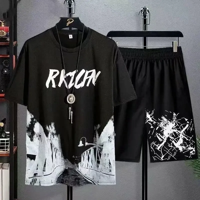 2024 Summer Men's Manga Graffiti 2-Piece Set: Comfortable Breathable Tees T-Shirt & Shorts Outfit for Casual Leisure thumbnail 5
