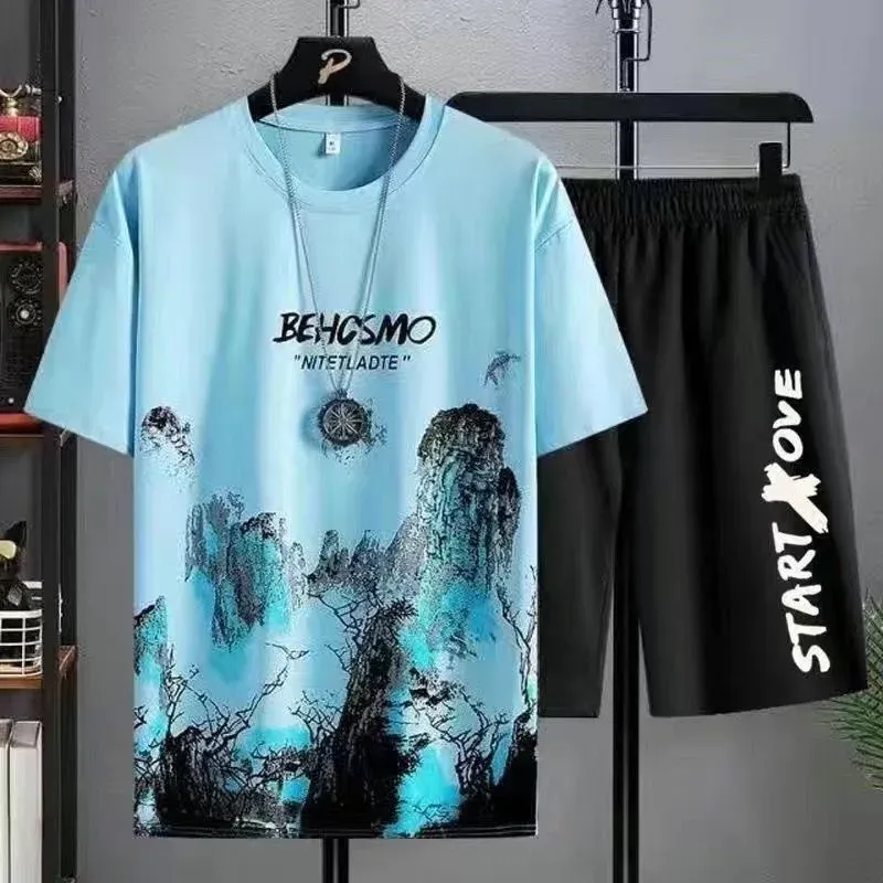2024 Summer Men's Manga Graffiti 2-Piece Set: Comfortable Breathable Tees T-Shirt & Shorts Outfit for Casual Leisure showcase 4